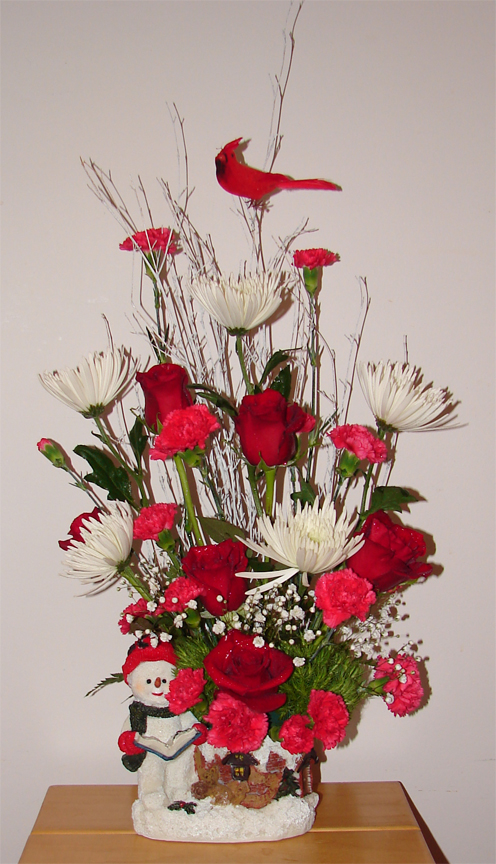 Tall red and white Christmas arrangement
