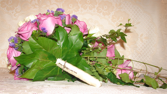 A bridal bouquet with Crucifix