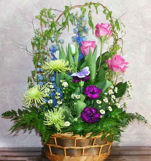 Flower arrangement in a basket